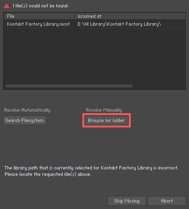 kontakt factory library failed to update