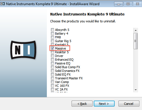 Uninstalling a single product from a KOMPLETE Bundle