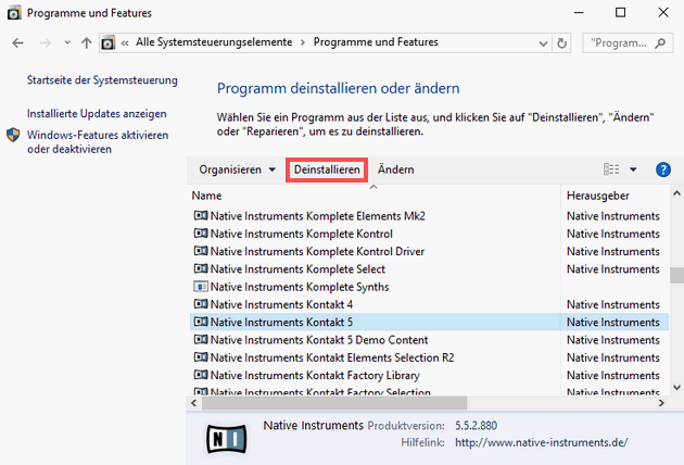 uninstall native instruments service center