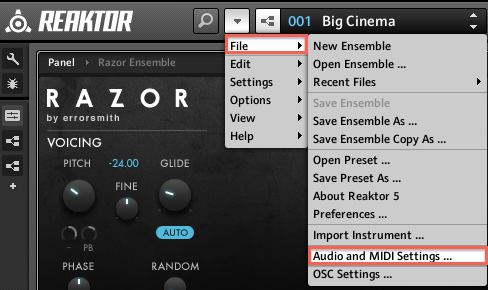 Audio and MIDI Settings
