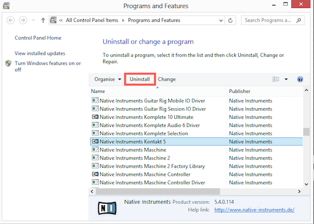 how to uninstall native instruments software