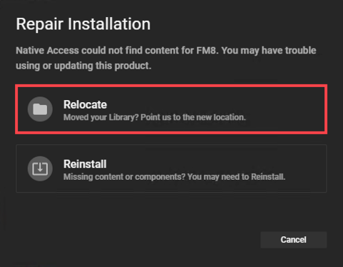 Using the Repair / Relocate Function in Native Access – Native Instruments