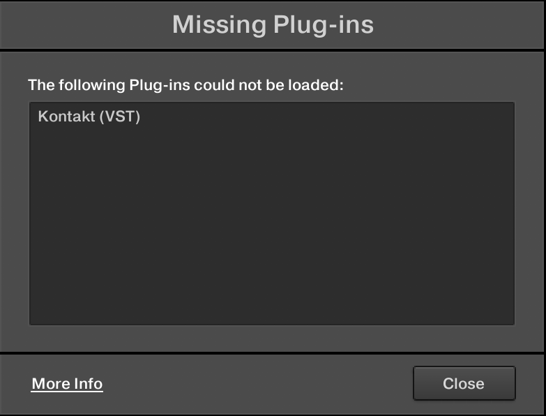 MASCHINE Error "Missing Plugins. The following Plugins could not be